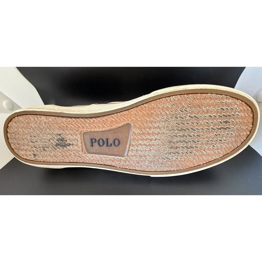 Polo Ralph Lauren Thorton V Men's Khaki Washed Canvas Slip-On Sneakers Sz 12D